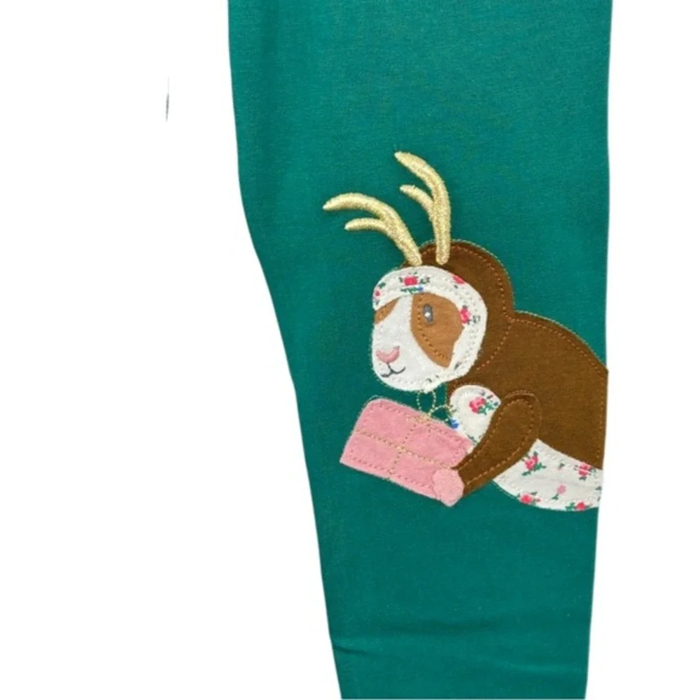 Mini Boden Girls Green Christmas Animal Applique Leggings Size‎ 7-8 NWT Holiday
